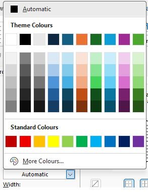 Table border line colour palette in Word